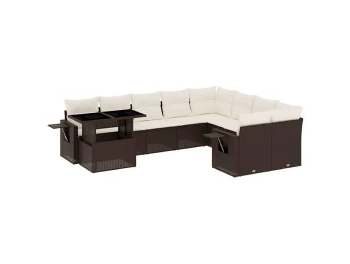 PUGYNBK Garten-Sofa-Set, 10-teilig, Polyrattan, Braun Klappbarer Beistelltisch mit Gasfeder, dicke Kissen, modulares Design, verstellbare Tischplatte