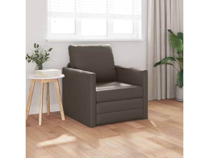 pokgdf Schlafsofa 60cm Grau Kunstleder Metall- und Sperrholzrahmen, umwandelbar, abnehmbare Kissenbezüge, für Wohnzimmer und Gäste