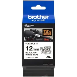 Brother TZe-FX231 Authentic Flexibles Schriftband Selbstklebend Schwarzer Druck auf Weiß 12 mm x 8m