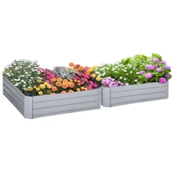 Hochbeet Set, 2-TLG. Gartenbeet aus Stahl, Blumenkübel für Garten, Grau