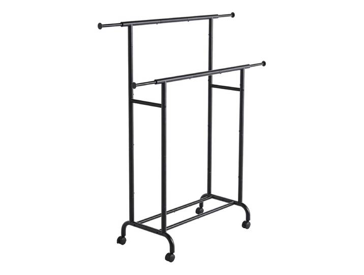JOYFURNOS Portant à Vêtements Double avec Roulettes, Tringle à Vêtements Réglable, Cadre en Métal Robuste pour Chambre, Charge de 80 kg, Noir