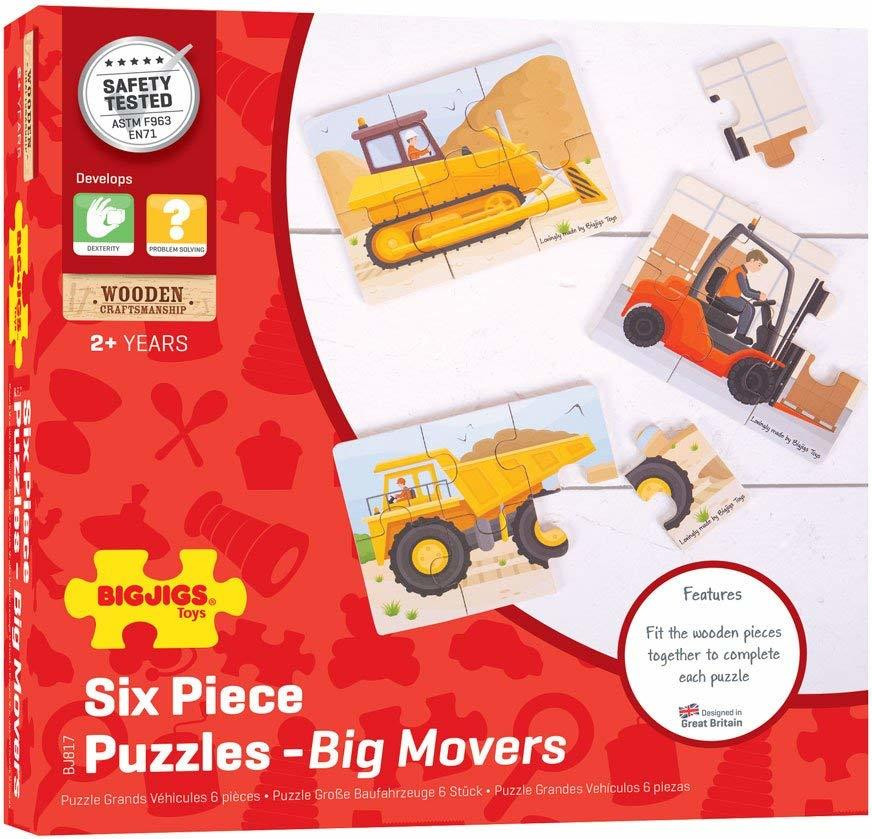 Bigjigs Set van 3 houten puzzels - Bouwvoertuigen