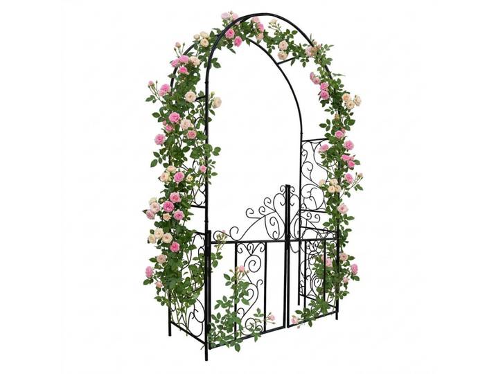 Relaxdays Rosenbogen Schwarz Eisen mit Doppeltor 230x130 cm, Metall, 130x230x38 cm, Dekoration, Gartendeko