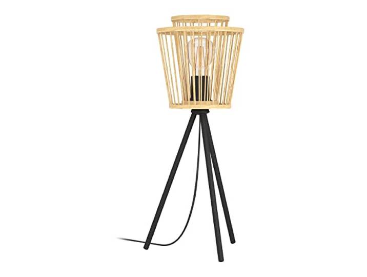 EGLO Tischlampe Hykeham, Stativ Nachttischlampe Boho Style Dreibein Tischleuchte aus Bambus in Natur und Metall in Schwarz, Deko Lampe mit E27 Fassung