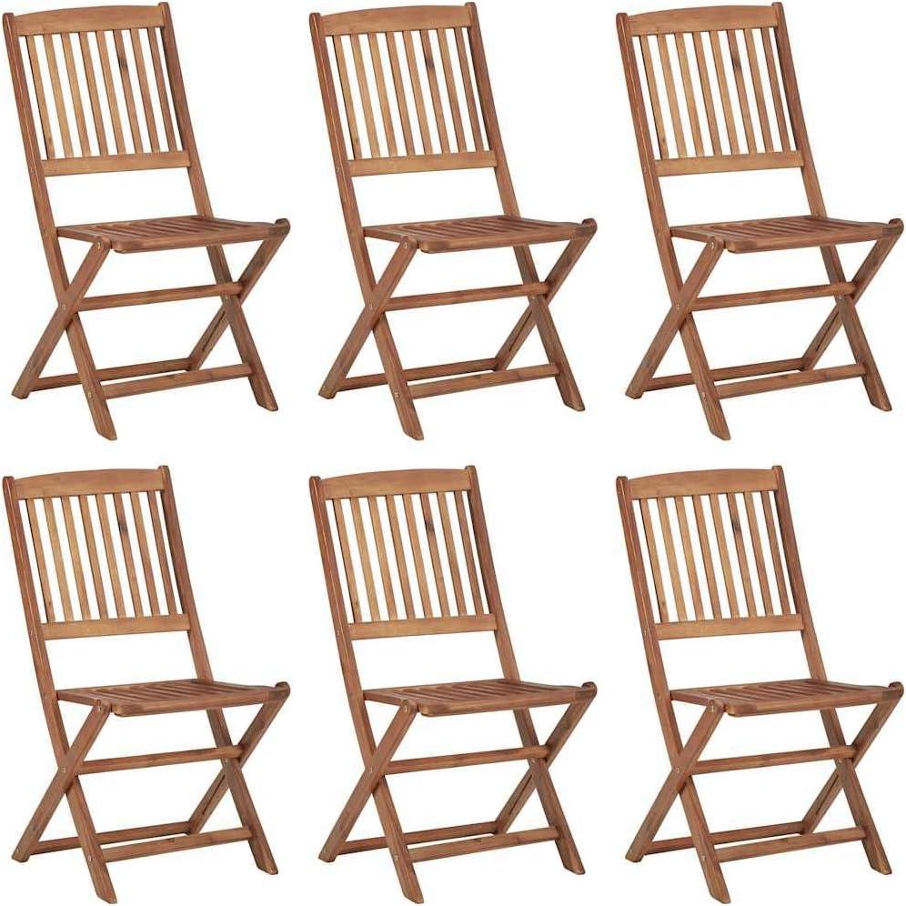 Klappbare Gartenstühle aus Akazienholz mit Polstern, 6er-Set, stapelbare Massivholzstühle für die Terrasse