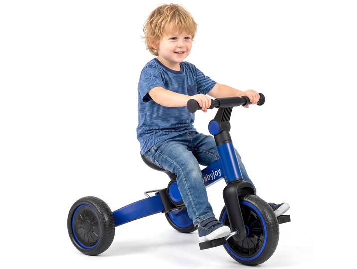 5-in-1 Kinderfiets Kinderloopfiets met Afneembare Pedalen Verstelbaar Stuur en Achterwielen Opvouwbare Kinderdriewieler-Blauw