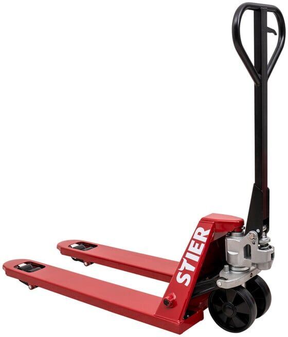 Transpalette STIER, charge 2 500 kg, longueur des fourches 1 000 mm, chariot élévateur manuel, transpalette, galets en caoutchouc, angle de braquage 210°, transpalette à main, transpalette 2 500 kg (903678)