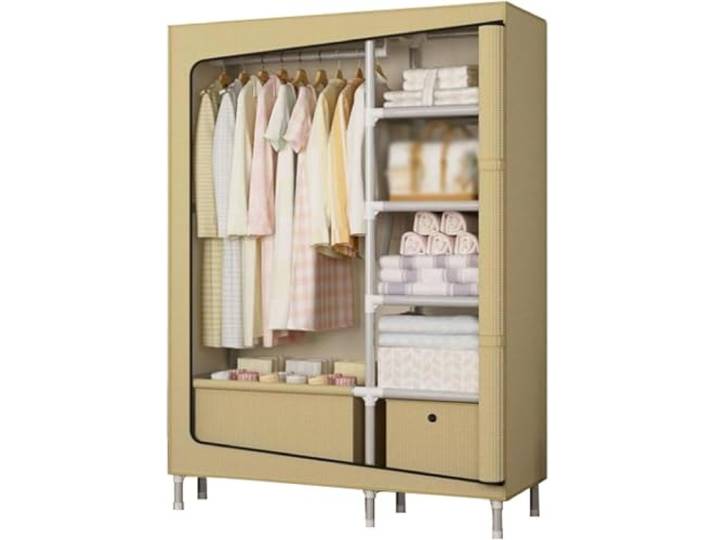 LoiYtrd Tragbarer Stoffschrank aus Stahl, stapelbar, Schlafzimmer(A,105cm)
