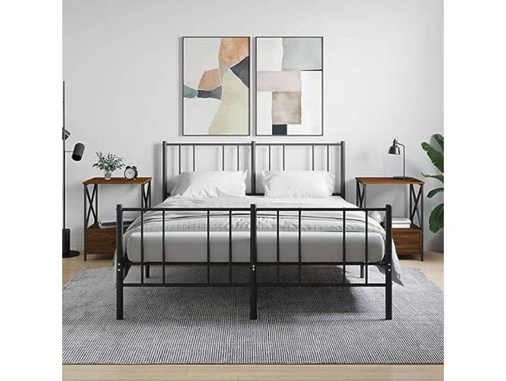 HEFZGDB Industriestil Nachttische 2 Stück Braun Eichen-Optik 50x41x65 cm Holzwerkstoff mit Eisenrahmen und verstellbaren Füßen für Stauraum und Stabilität