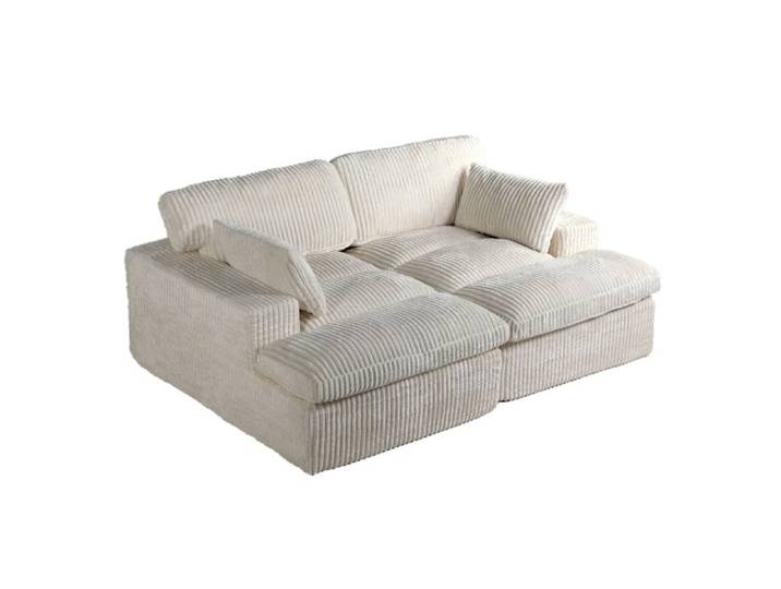 Canapé convertible 2-en-1 Canapé-lit 2 places Blanc en tissu côtelé Sans montage convertible en fauteuil convertible en méridienne