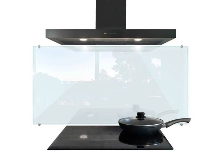 Fond de hotte 120x60 cm en verre trempé transparent Grande protection murale cuisine nettoyage facile