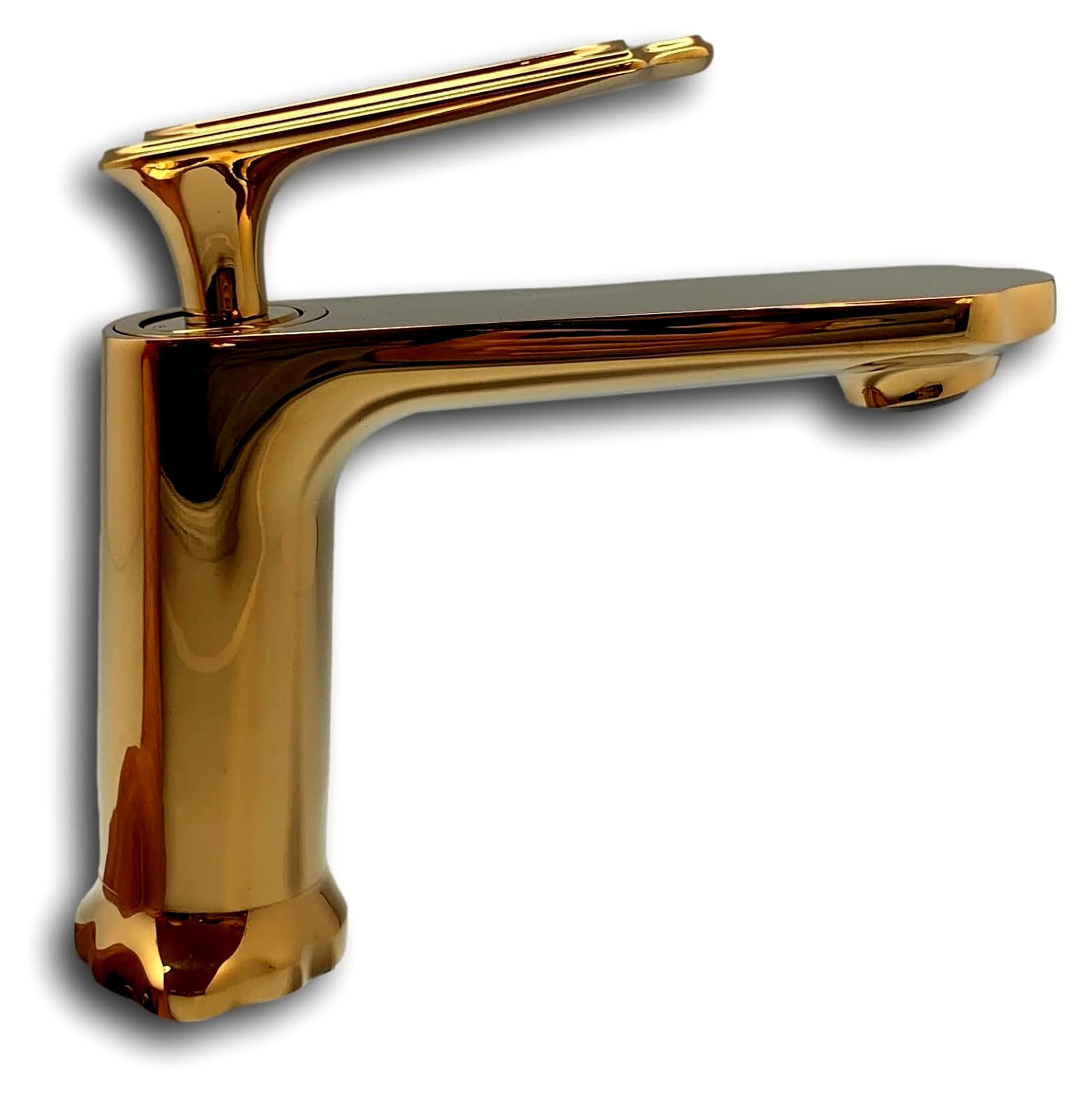 Badarmatur Wasserhahn für Waschbecken im Badezimmer aus 24k Gold hochglanzpoliert aus Messing - Hergestellt in Italien