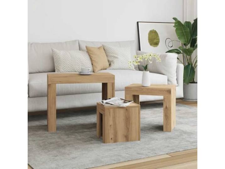 HEFZGDB 3 Satztische Artisan-Eiche Holzwerkstoff Nesting Beistelltische Couchtisch-Set modernes Design