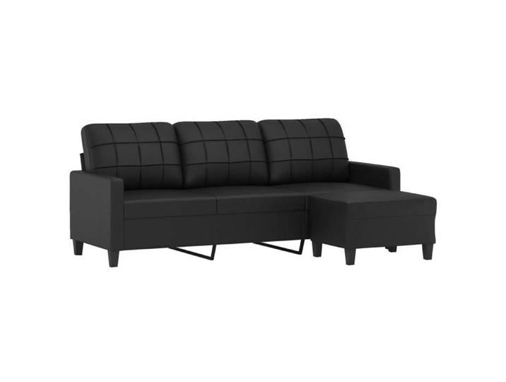 Canapé 3 places avec repose-pieds - MANGO - Similicuir - Noir - 198x77x80 cm - Repose-pied inclus