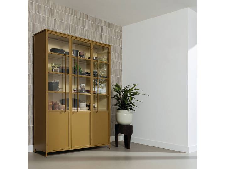 Vitrinenschrank 140cm Gelb/Currygelb