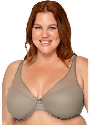 Plus Size Women's Sheer Mesh Plunge T-shirt Bra by Curvy Couture in Bark (Size 44 C)