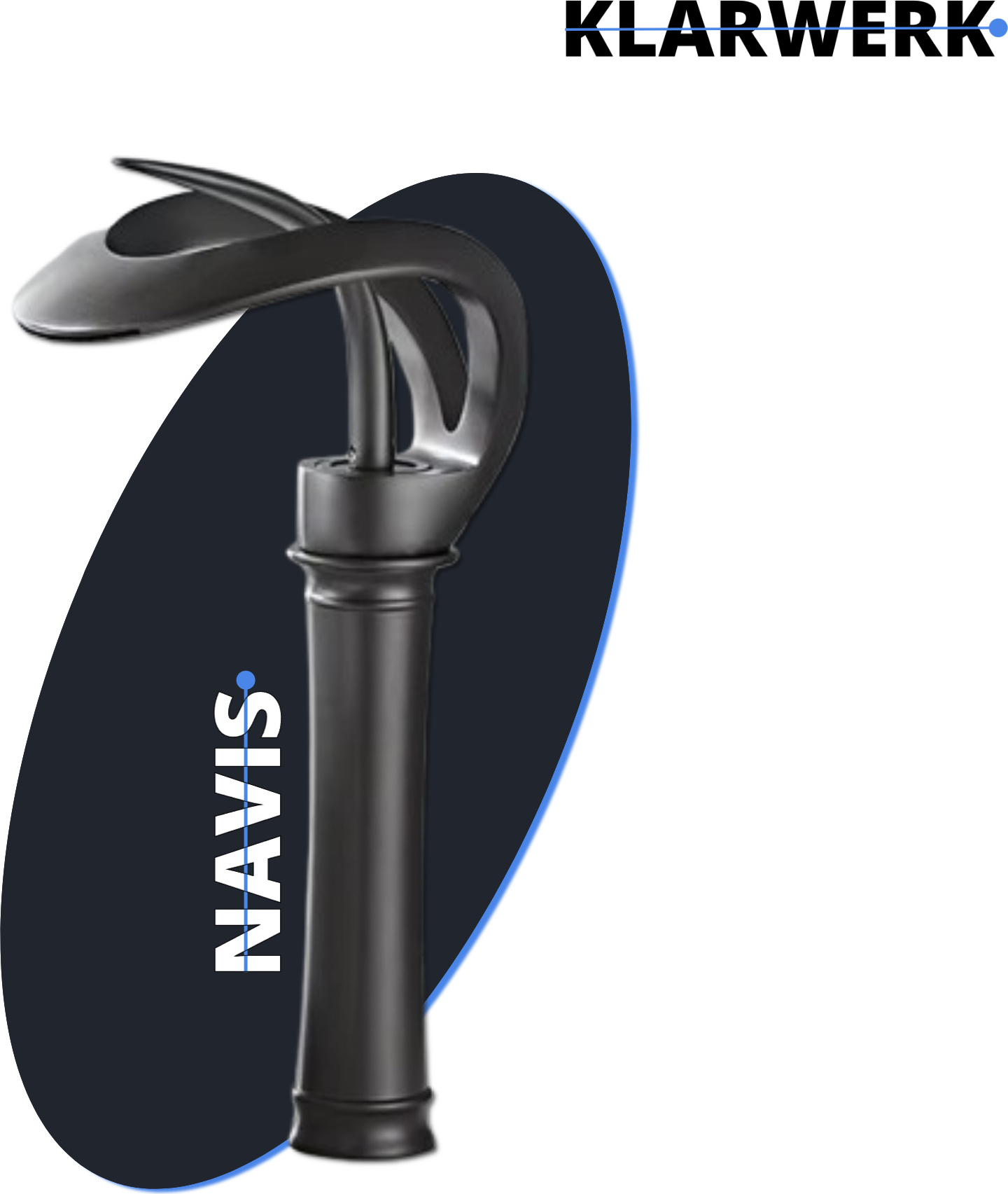 NAVIS | Design Wasserfall Wasserhahn Bad Schwarz hohe Badarmatur | Elegante Premium Edelstahl Armatur Für hohe Waschbecken|Mischbatterie 2 Anschlüsse