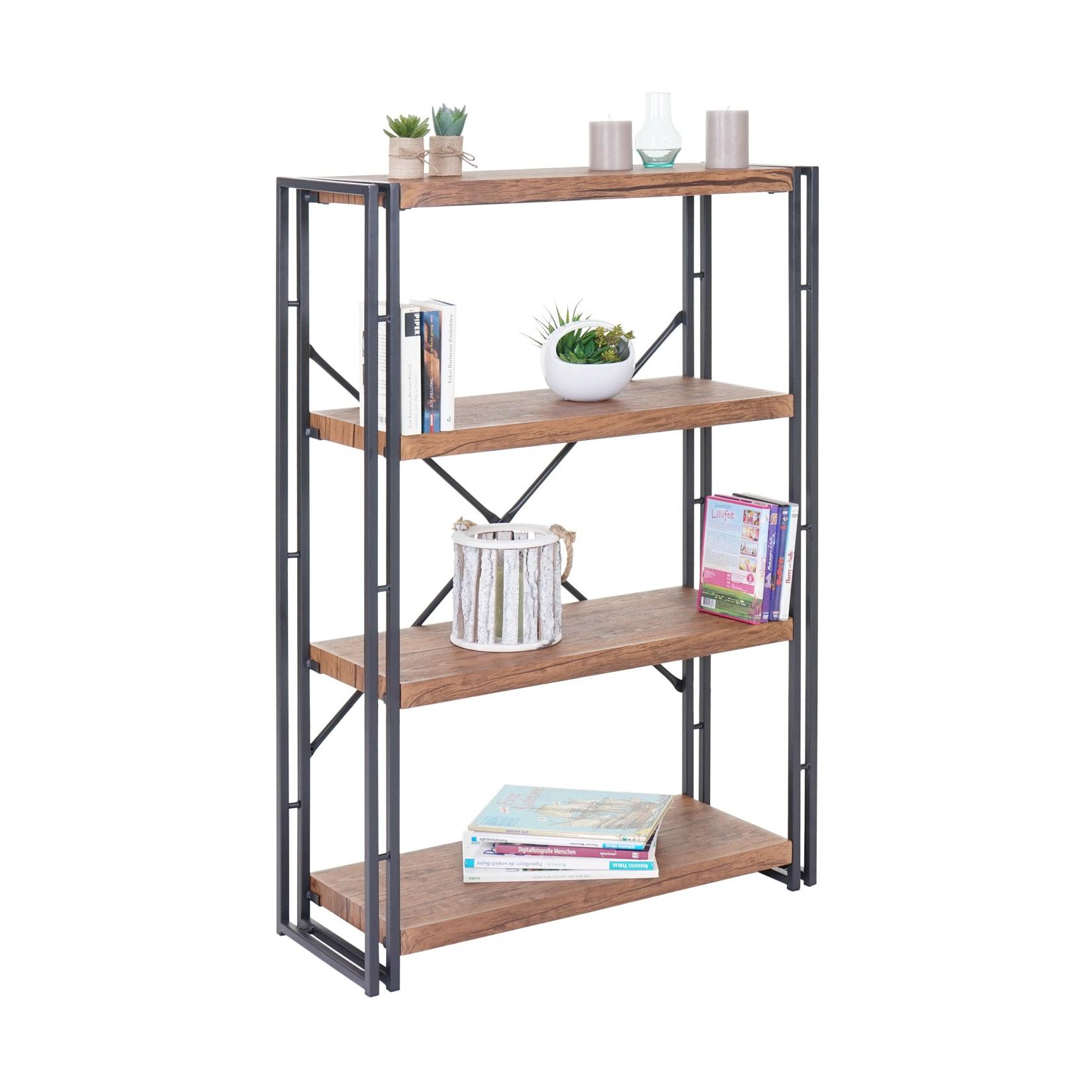 Bücherregal MCW-A27, Standregal Wohnregal, 121x80cm 3D-Struktur 4 Ebenen, Wildeiche-Optik