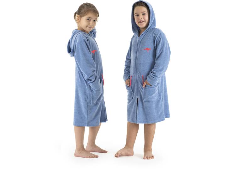 Kinderbademantel KANGAROOS Kira, Ideal für Zuhause, Schwimmbad oder im Urlaub Gr. 164, blau (blau melange), 164, N-Gr, Leichtfrottier, Hausmäntel, Kinderbademantel, modernen, sportliches Design, leuchtenden Akzenten