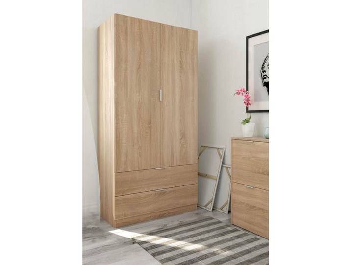 Armoire à deux portes et deux tiroirs DMORA - Chêne - Contemporain - Meuble de chambre