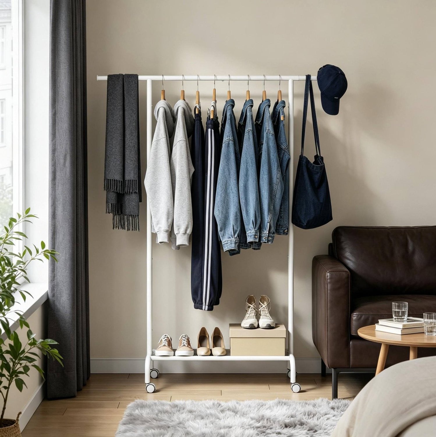 CHICFURN Kledingrek Wit - Verstelbaar 84-124 cm - Met onderplank - Metaal