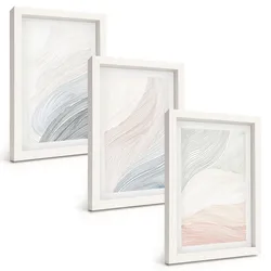 BILDER SET 3er Set - 20x30 cm Weißer Rahmen - Abstrakte Wellen, Karton, Pastell