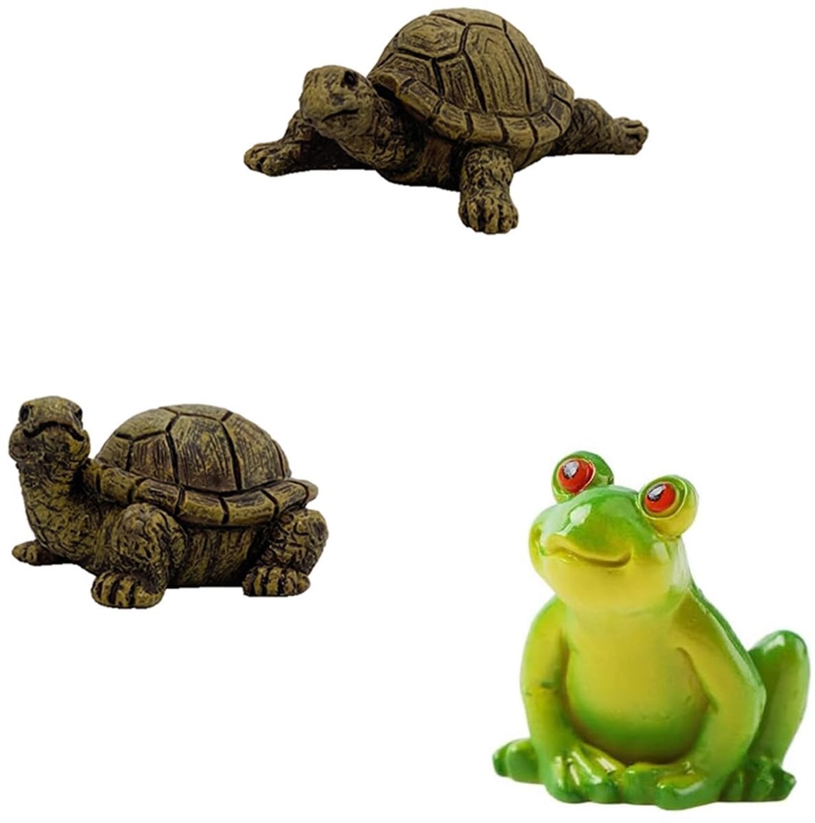 Set van 3 decoratieve figuren met schildpad en kikker voor in de tuin of op tafel