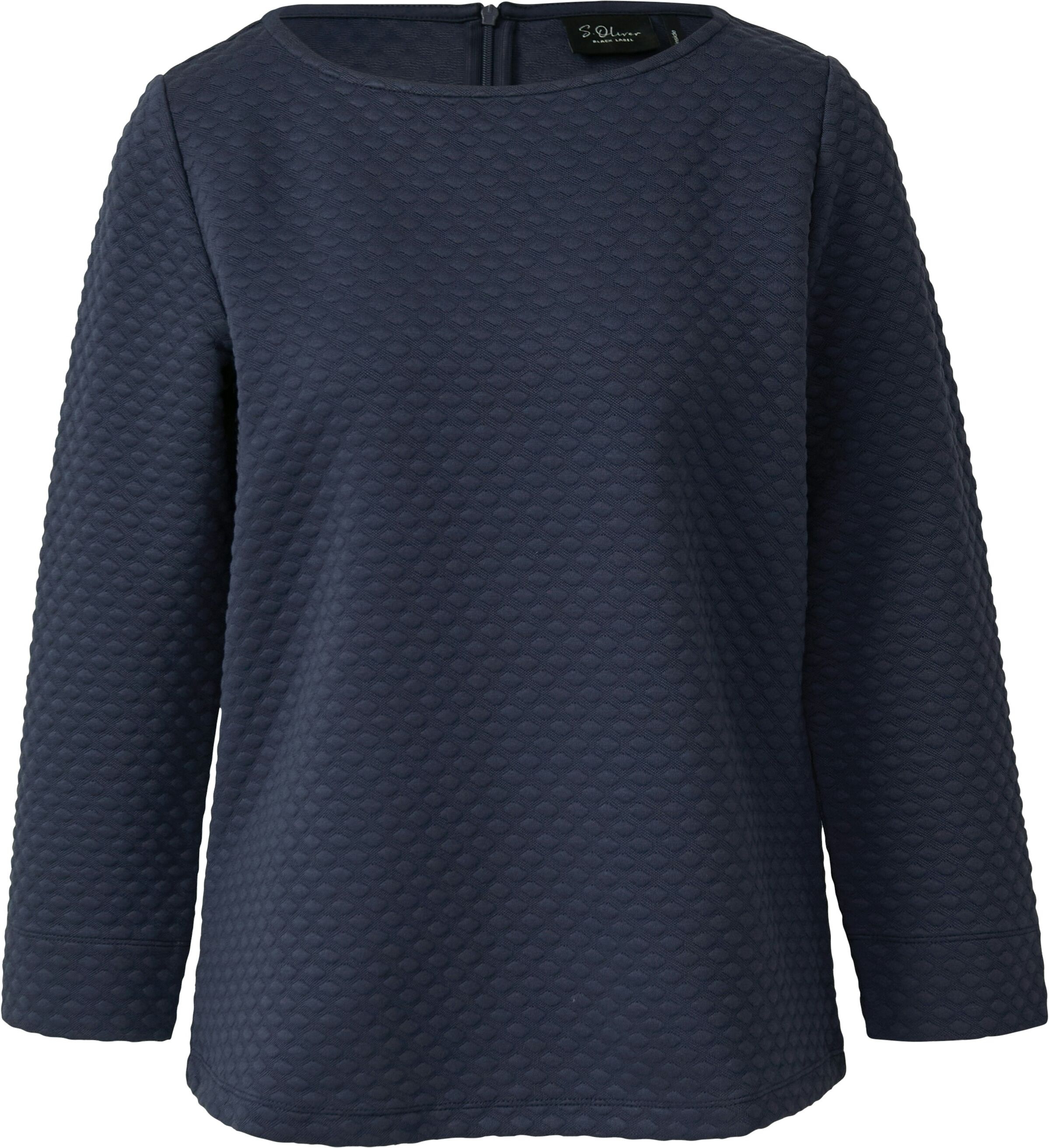 Sweatshirt S.OLIVER BLACK LABEL, Damen, Gr. 36, blau (dunkelblau), Web, Obermaterial: 57% Polyester, 40% Viskose, 3% Elasthan, unifarben, relaxed fit hüftbedeckend, U-Boot-Ausschnitt, Sweatshirts Sweatshirt, im Relaxed Fit mit U-Boot-Ausschnitt