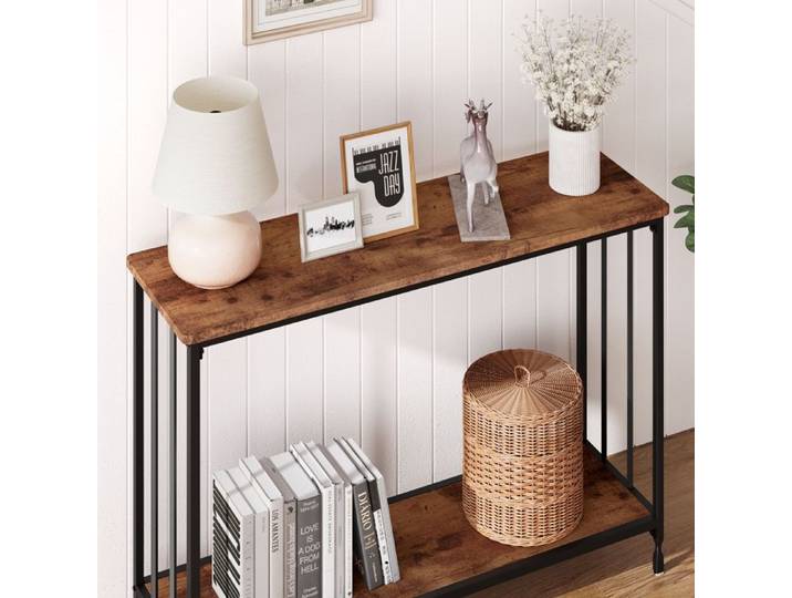 Console meuble - HOERFURIY- 2 niveaux - style industriel - 105x 30x 81 cm - marron
