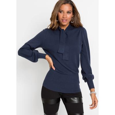 Strickpullover BONPRIX, Damen, Gr. 40/42 (M), blau (dunkelblau), Obermaterial: 50% Viskose, 26% Polyamid, 24% Polyester, bequem, Pullover Strickpullover, mit Schalkragen, bequeme Passform, eleganter Stil