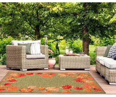 Lush Decor Ravella Falling Leaves Border Indoor/Outdoor Rug