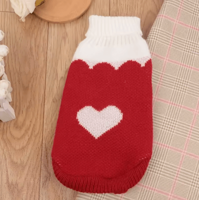 Inspire Picks Knitted Turtleneck Cat Sweater For Winter Warmth & Holiday Style red Heart s