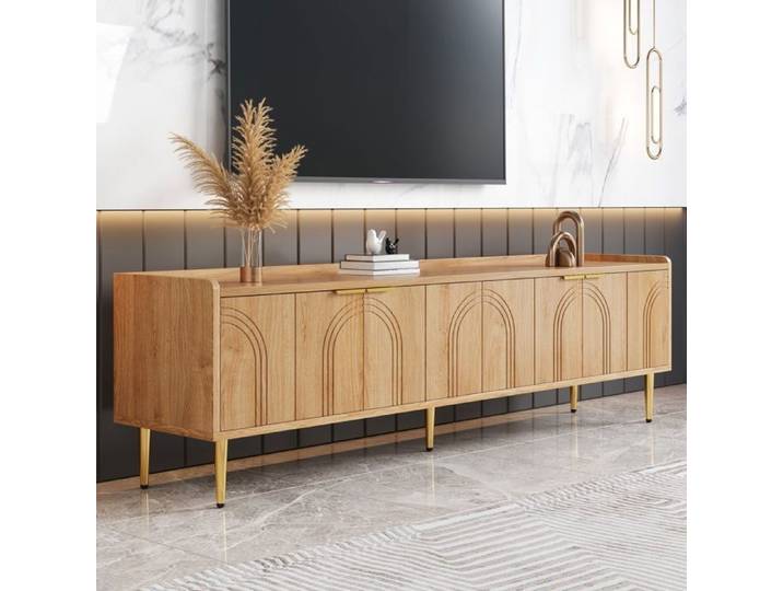 Meuble TV - Becag - Armoire TV bas avec 4 Portes - Style contemporain - 170x35x47 5cm - Naturel