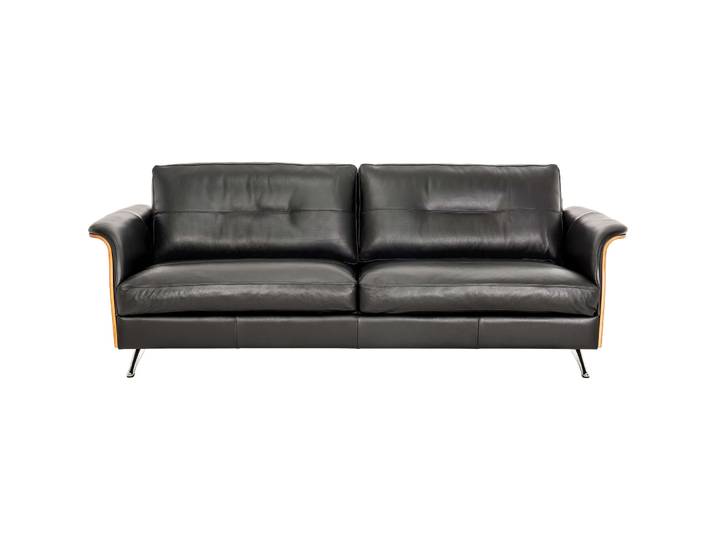 Sofa Sebastian Leder, Holz schwarz B 224 T 90 cm