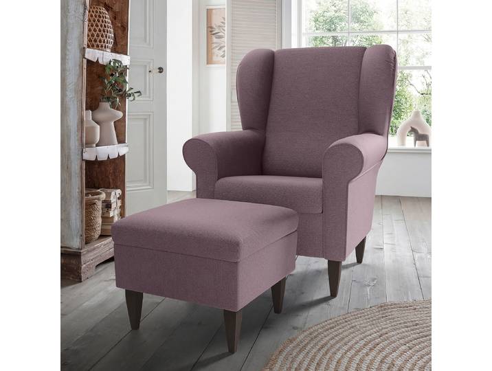 Sessel mit optionalem Hocker Braun Webstoff Fjola mit Hocker