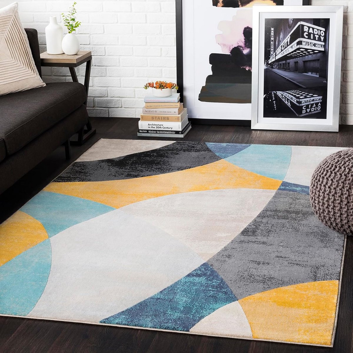 Modern geometrisch vloerkleed - Rechthoekig - Aqua