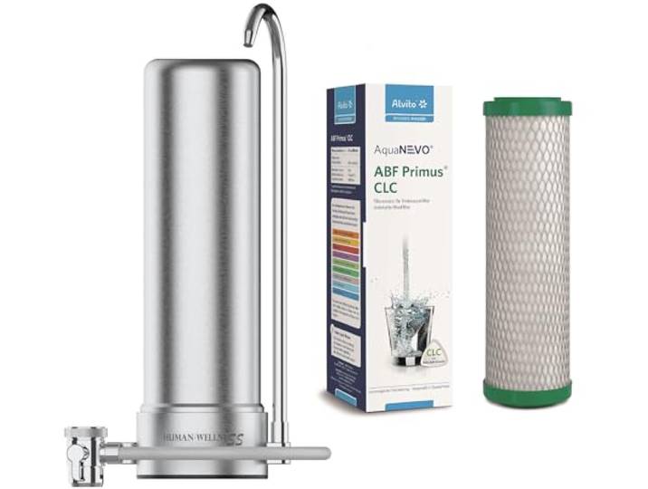 Auftischfilter HW-ATFS-02 Edelstahl mit Alvito CLC Wasserfilter Mit Kalkschutz, EM-Keramik zur Geschmacksverbesserung, Bakterienfilterung, sehr schönes und edles Filtergerät
