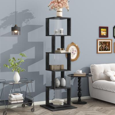 6-Tier Multi-Function Rotating Bookshelf, Floor Rack with Acrylic Plate