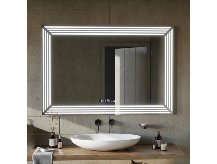 Miroir de Salle de Bain Alessandro Design 120x80 Desembuage Horloge Thermometre Gradable