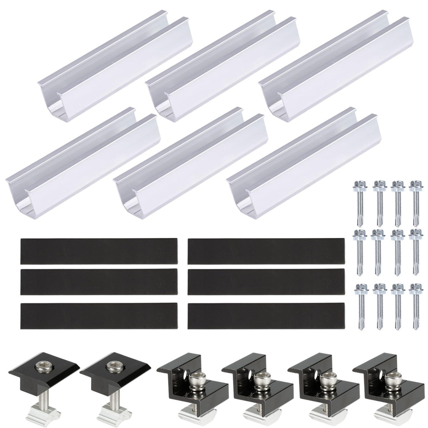 Dripio Zonnepaneelmontageset, 6-delig, aluminium stang 12 cm, klemmen 3/3,5 cm