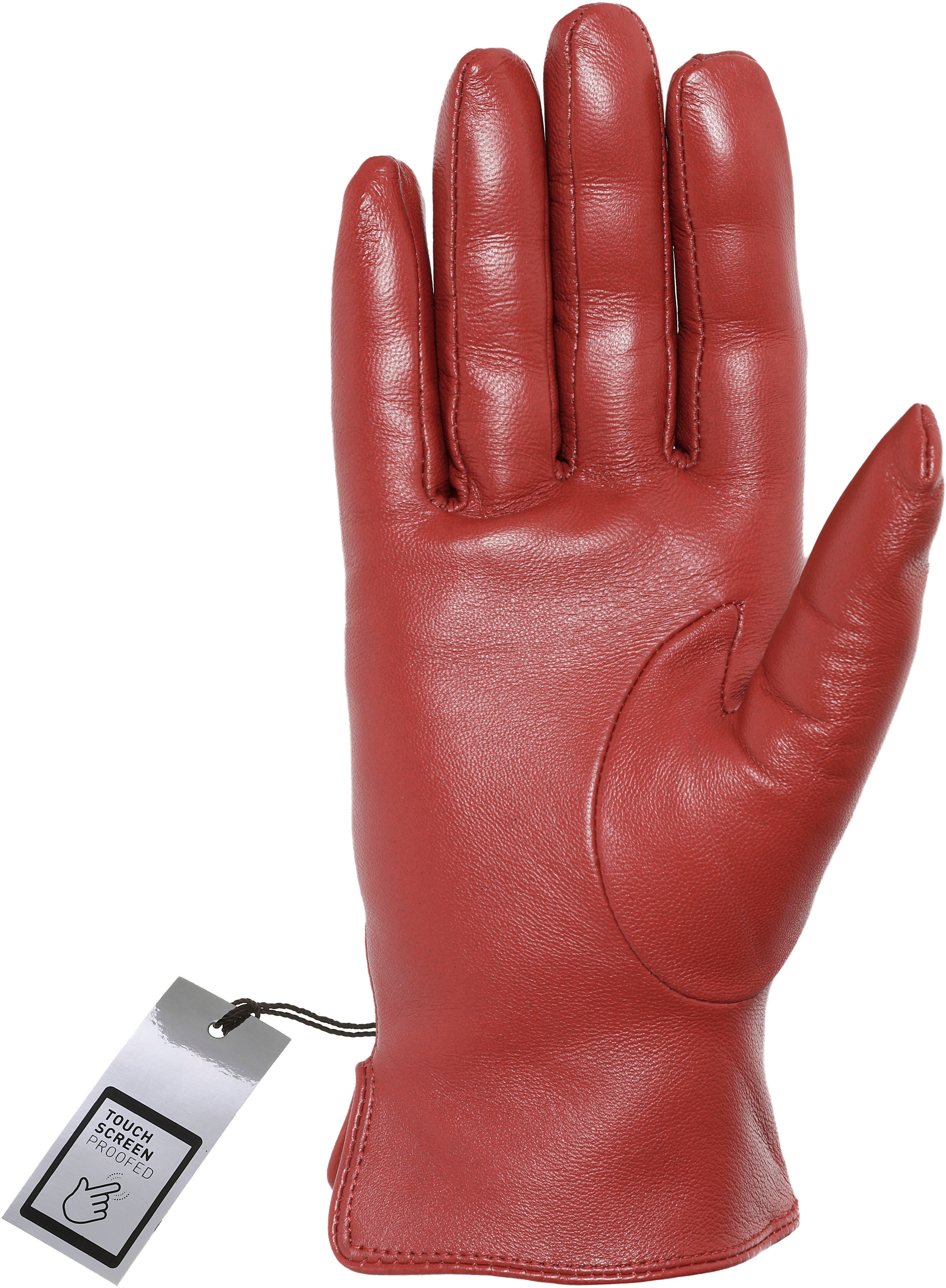 Lederhandschuhe PEARLWOOD, Damen, Gr. 7, rot, Schafsleder, unifarben, Handschuhe Lederhandschuhe, Seitenschlitze für komfortables Anziehen