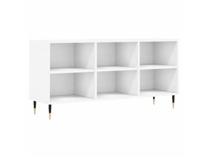KUPTYERFG TV-Schrank Weiß 103,5x30x50 cm Holzwerkstoff Lowboard Modernes TV-Möbel mit 6 offenen Fächern und robusten Eisenbeinen für Ordnung im Wohnzimmer oder Schlafzimmer.
