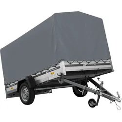 Autotransportanhänger mit Aluminiumseitenwänden 264x150 Unitrailer Garden 265 KIPP ALU mit H-1100 Rahmen und grauer Plane
