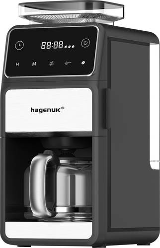 Hagenuk Kaffeemaschine Edelstahl, Schwarz Fassungsvermögen Tassen=12 Glaskanne, mit Filterkaffee-Funktion, mit Mahlwerk