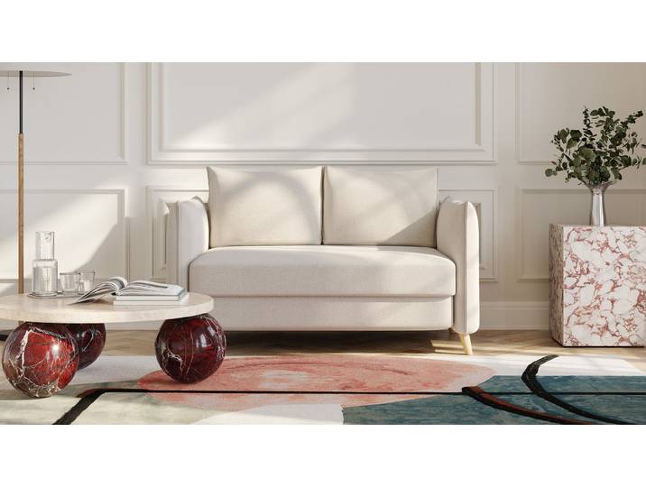 BRUNO Schlafsofa 120cm in Creme Ecru Pillow stabiles Massivholz & Boxspringkomfort