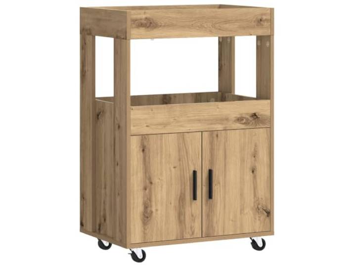 TEKGHUT Barwagen Artisan-Eiche 60 x 39,5 x 89 cm Holzwerkstoff Rollen, Stangengriffe mattes Finish, Regalböden, Türen 90°-Scharniere, Innenbereich, feuchtes Tuch