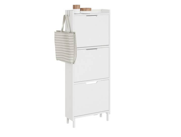 SCHUHSCHRANK mit 3 Klappen und Sensorlicht Weiß 50x19x131cm