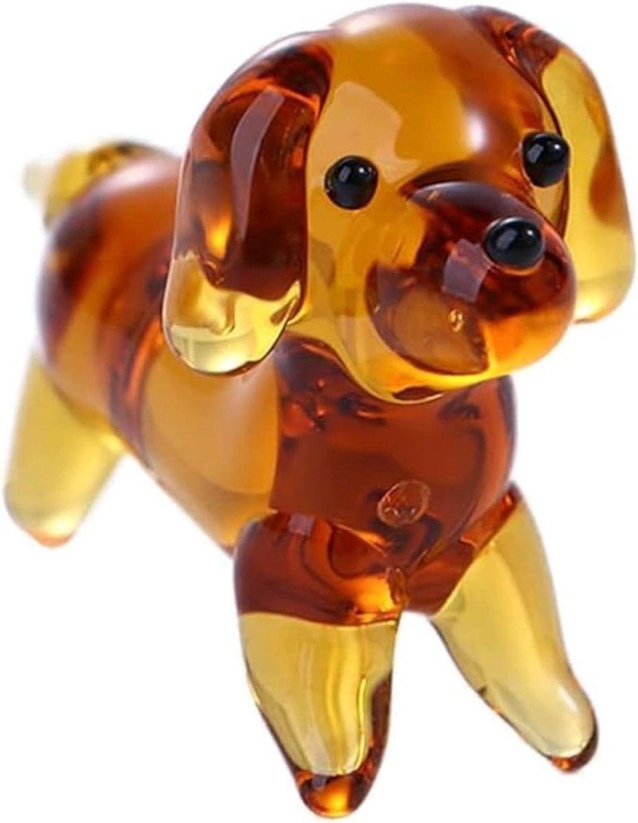 Glazen Hondje Bruin - Handgeblazen Miniatuur Beeldje voor Woondecoratie