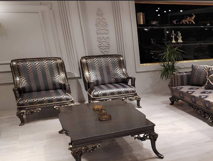 Xlmoebel Sessel Barock Ohren Polster Sofa Textil Wohnzimmer Blau (1-St., Barock Sessel), Made in Europa