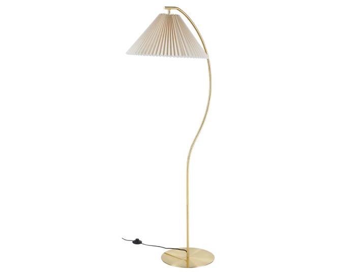 Lampadaire en acier doré et abat-jour beige, H159 cm